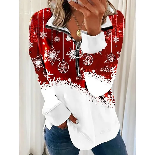 Women's Casual 3D Print Snowflake Long Sleeve Sweatshirt  socialshop