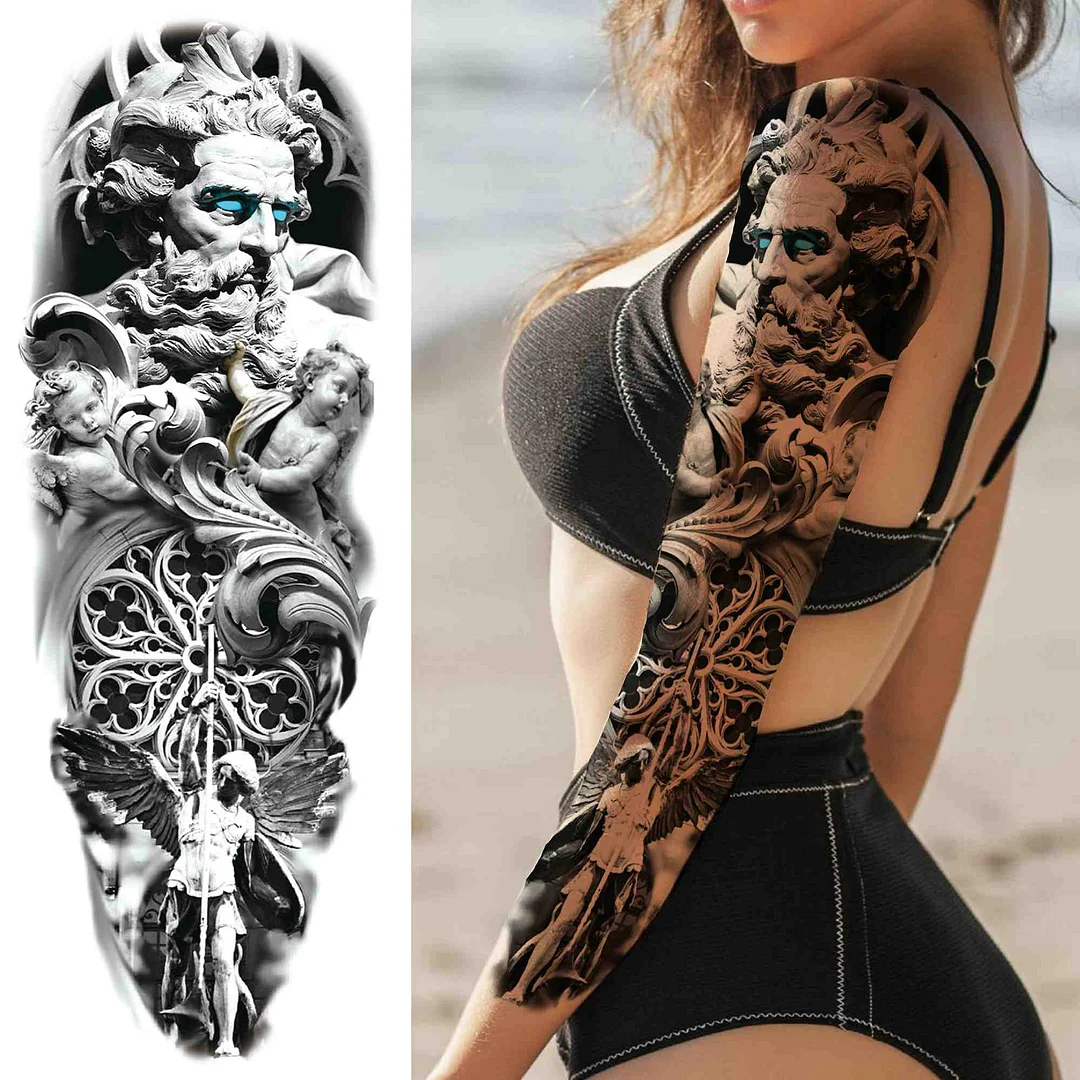 Sexy Girl Flower Temporary Tattoos For Women Men Black Lion Triangle Tattoo Sticker Fake Tribal Full Arm Sleeve Tatoos Paste 923
