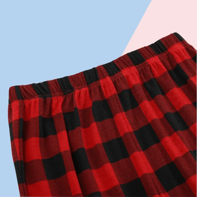 MERRY CHRISTMAS Antler Print Grey Top with Black and Red Plaid Pants Family Matching Pajamas Set JJF-005