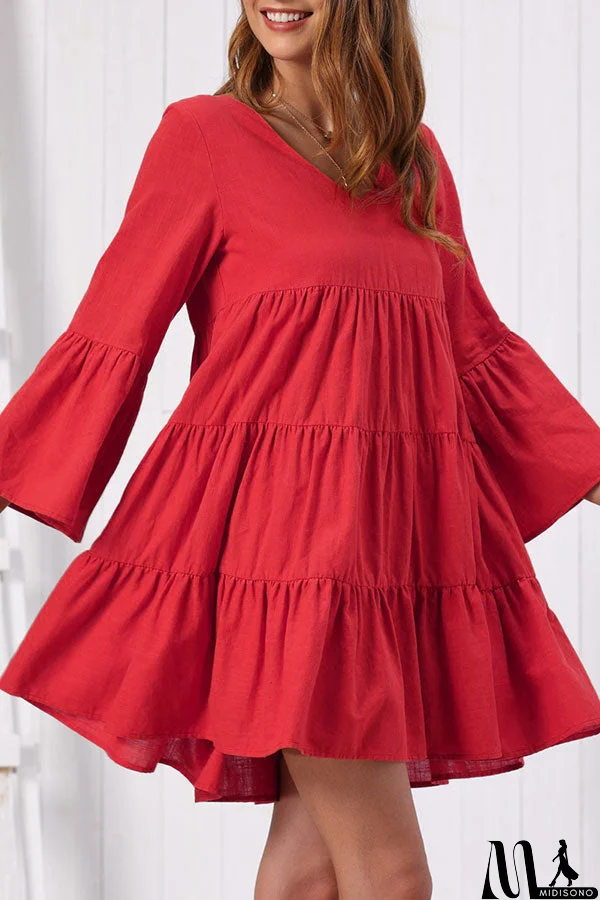 MidiSono - V-neck Ruffled Short Swing Dress