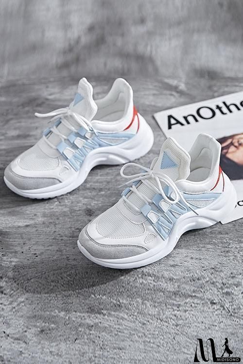 MidiSono - Chunky Mesh Two Tone Lace Up Sneakers