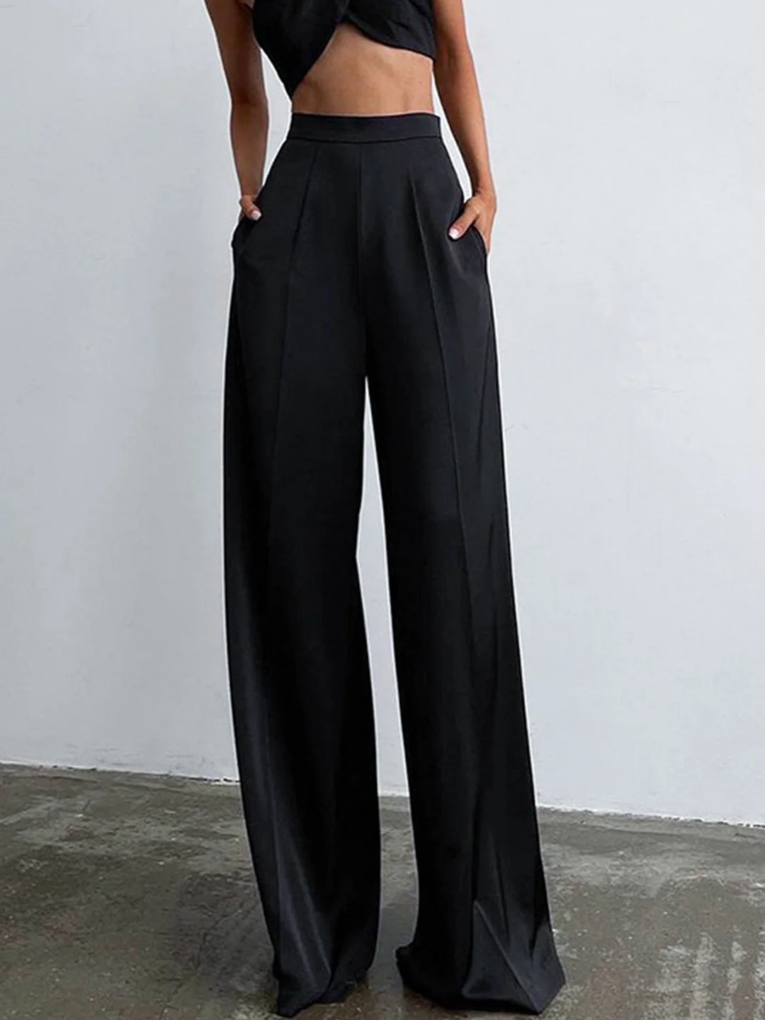 Abebey-Oversized Satin Wide Leg Dress Pants