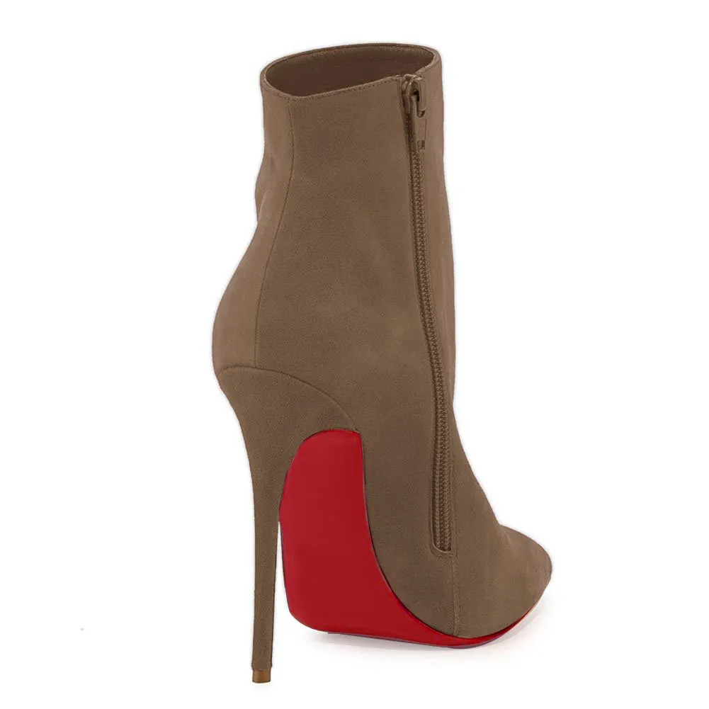 Women's Ankle Boots Closed Pointed Toe Stilettos Brown Booties-vocosishoes