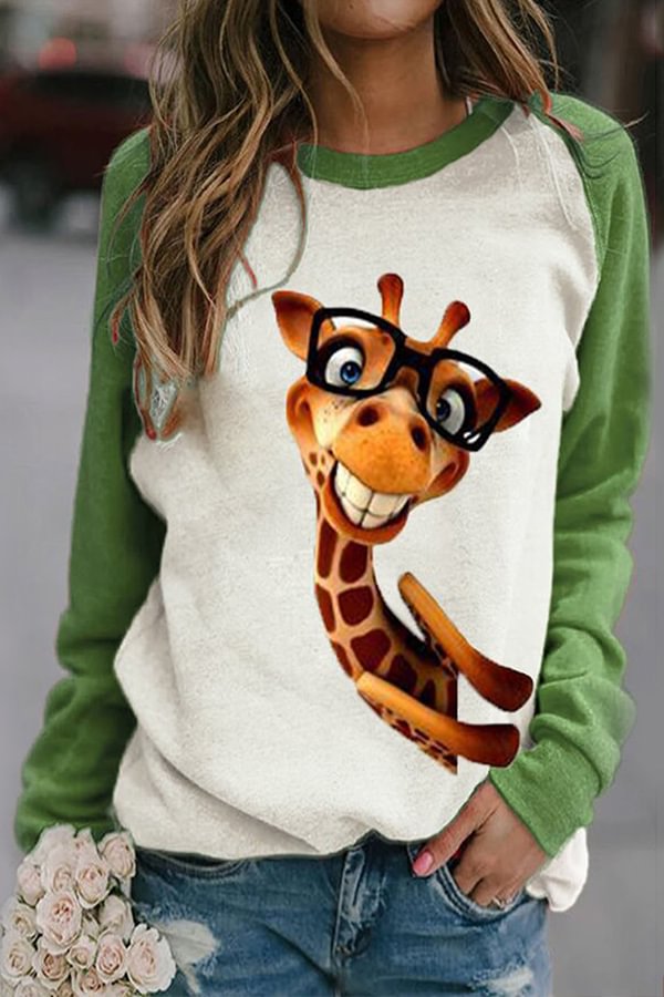 giraffe with glasses shirt