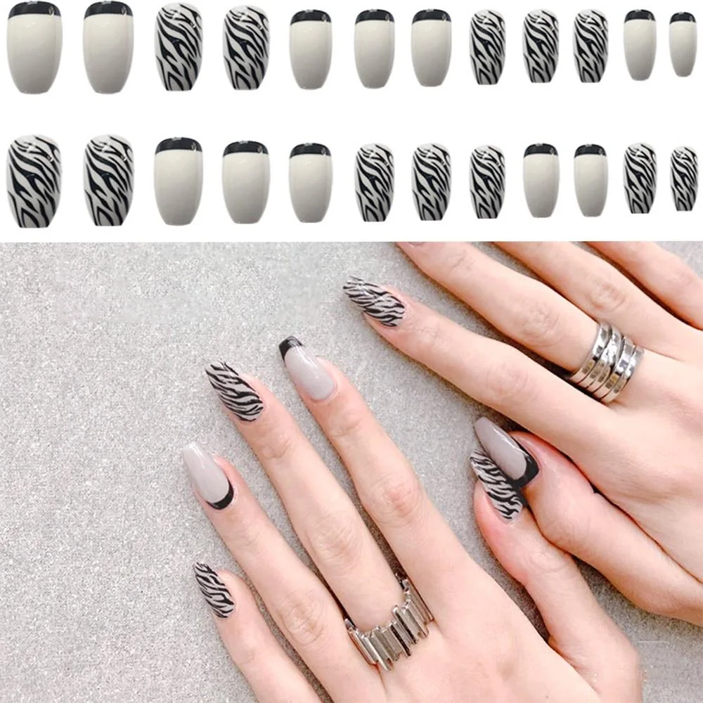 24Pcs Middle Length Ballerina Nude Pink Color False Nails Design With Heart Pattern DIY Artificial Fake Nails With Press Glue 1103 515-Nail Inspo