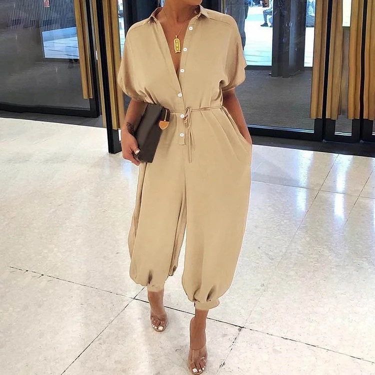 Women's Casual Leopard Print Button Lapel Wide Leg Cami Jumpsuits