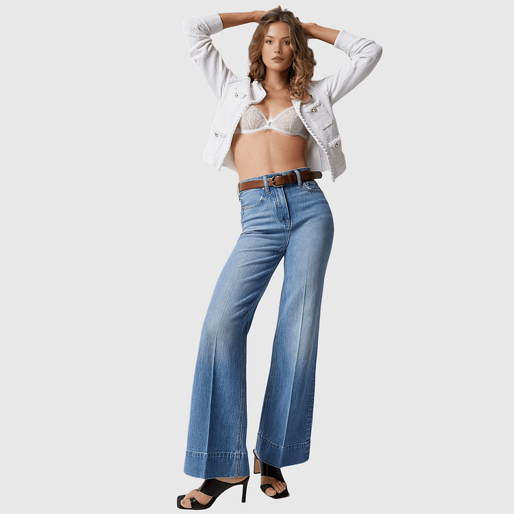🔥LAST DAY 49% OFF--Tummy Control Tall Wide Leg Denim Trouser 