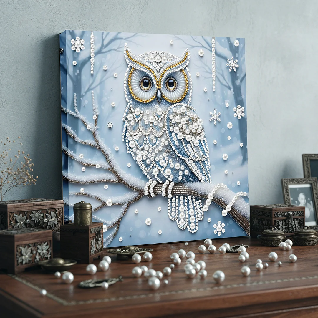 Owl - DIY Pearl Diamond Art Kit With Frame 25*25cm