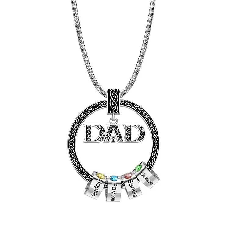 Dad Necklace Personalized Circle Men Necklace with Birthstones Engraved 4 Names Gifts For Father