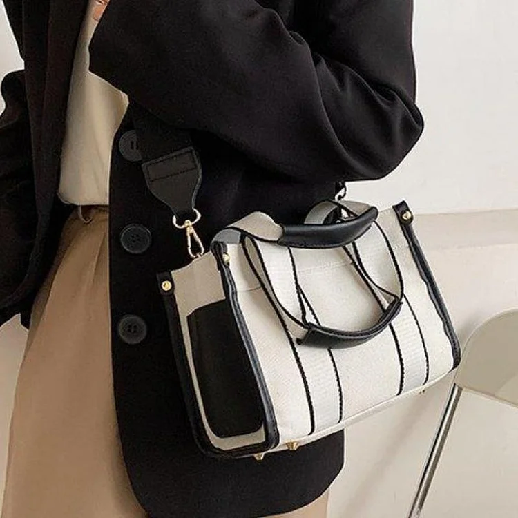 Lady's Simple Canvas Tote Cross Body Bag