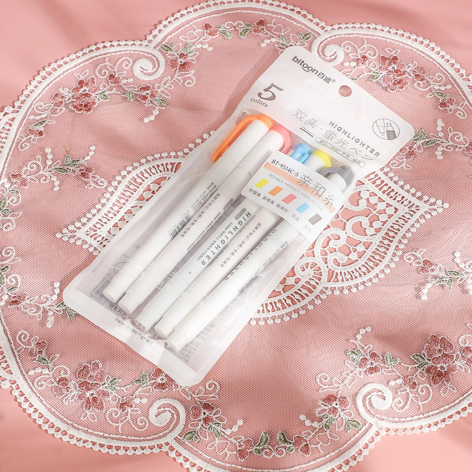 Journalsay 5 Pcs/set Morandi Retro Color Macaron Eye-prottecting Double-ended Highlighter Set
