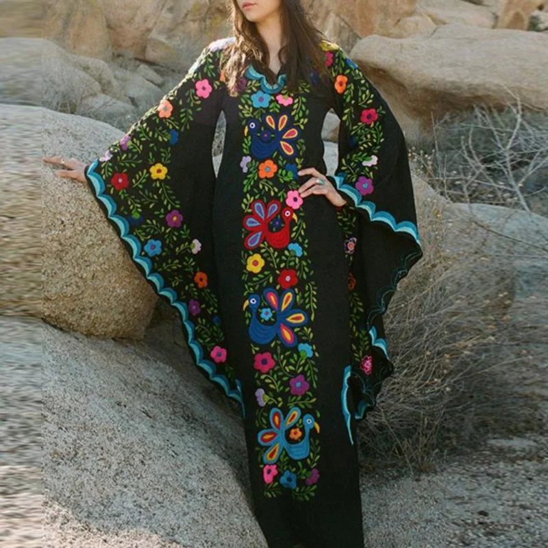 Flared Sleeve Boho Print Fashion Maxi Dress