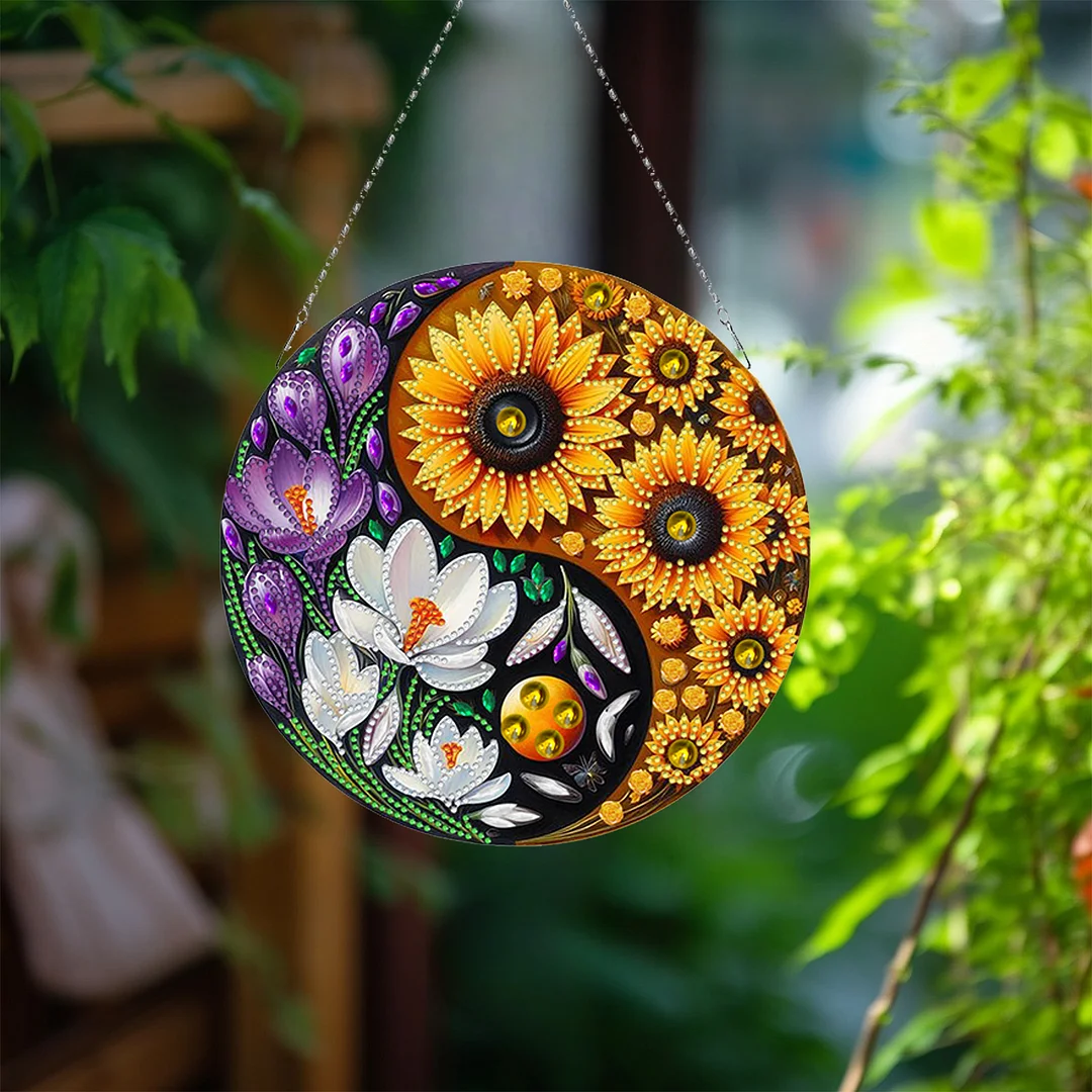 Flower Yin Yang 2D Flat DIY Diamond Painting Set Diamond Art Pendant Home Decor