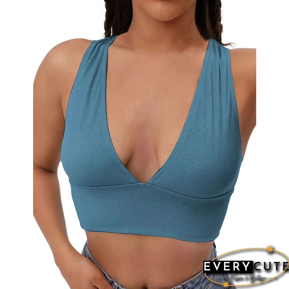 Blue V Neck Crop Vest Top