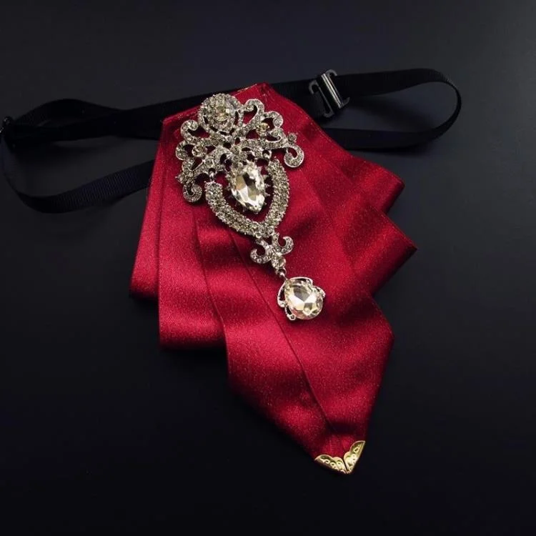 High-end New Rhinestone Bowties Brooch Korean Gentleman Dress White Shirt Wedding Bow Tie Set for Men Accessories Pocket Square