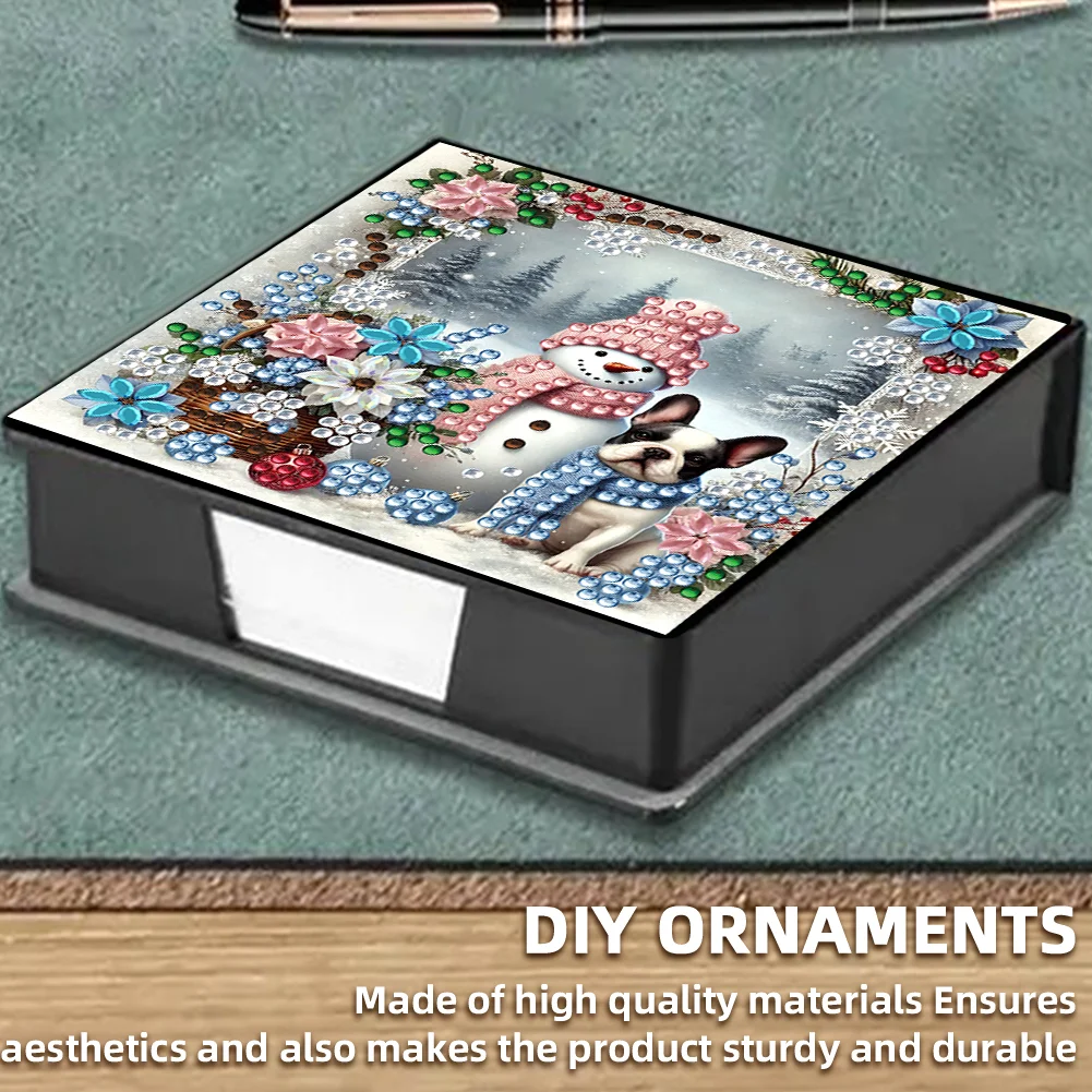 5D DIY PU Snowman Dog Diamond Painting Notecard Box Gem Art Note Holder