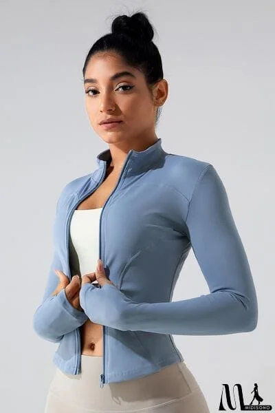 MidiSono - Zip Up Mock Neck Active Outerwear