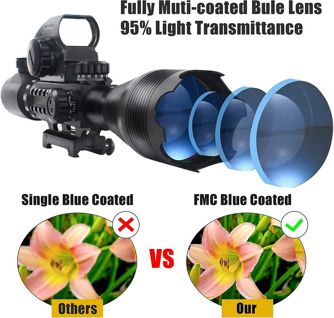 ohhunt® 4-16x50 Tactical Rifle Scope Red/Green Illuminated Range Finder Reticle W/Laser Sight and Holographic Reflex Dot Sight