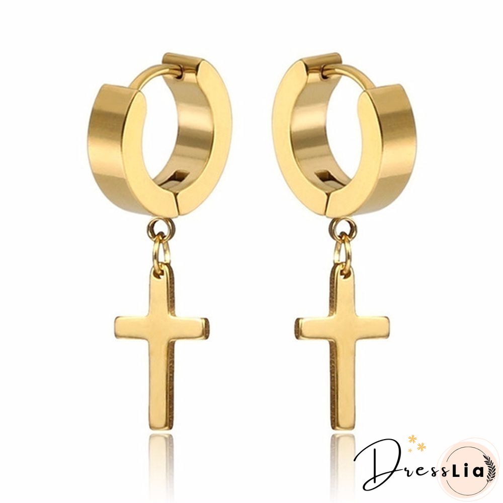 New Rock Stainless Steel Cross Earrings Anti-allergy Punk Jewelry Gift Unisex Fashion Personality Earrings