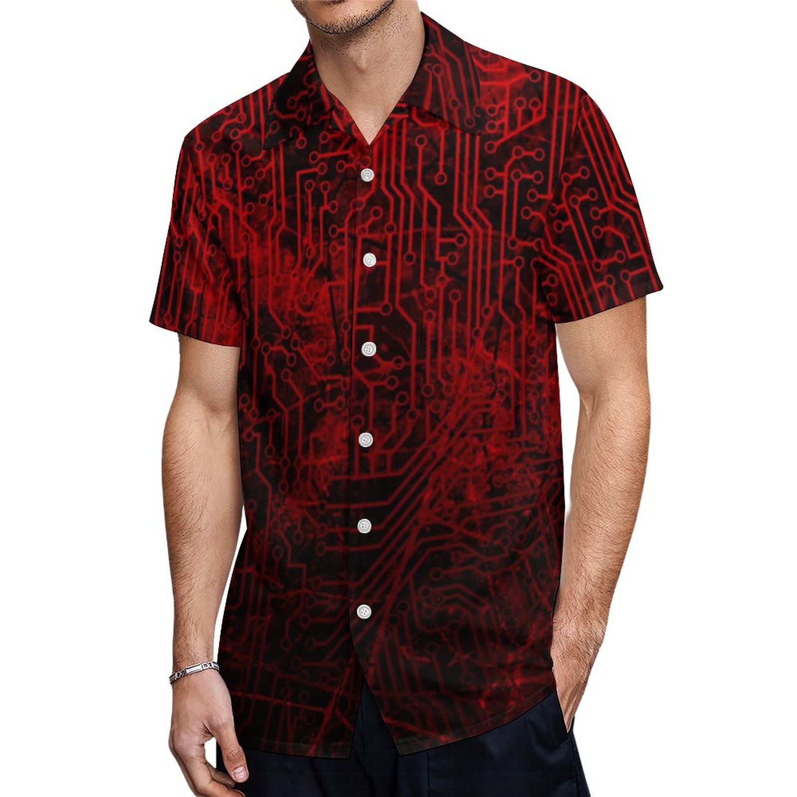 Circuit Board Veins | Men's Tropical Print Hawaiian Beach Vacation Shirt | Manchester City Hawaiian Shirt, Guinness Hawaiian Shirt, Paradise Hawaiian Shirt
