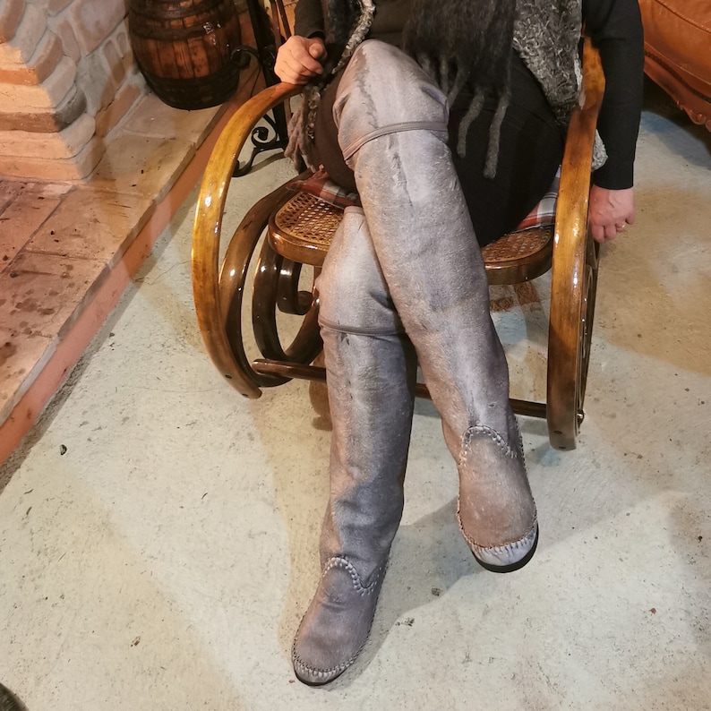 Handmade boots from gray sheared pony skin - Women's boots for autumn ...