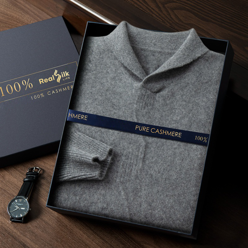 Men's Lapel Cashmere Sweater REAL SILK LIFE