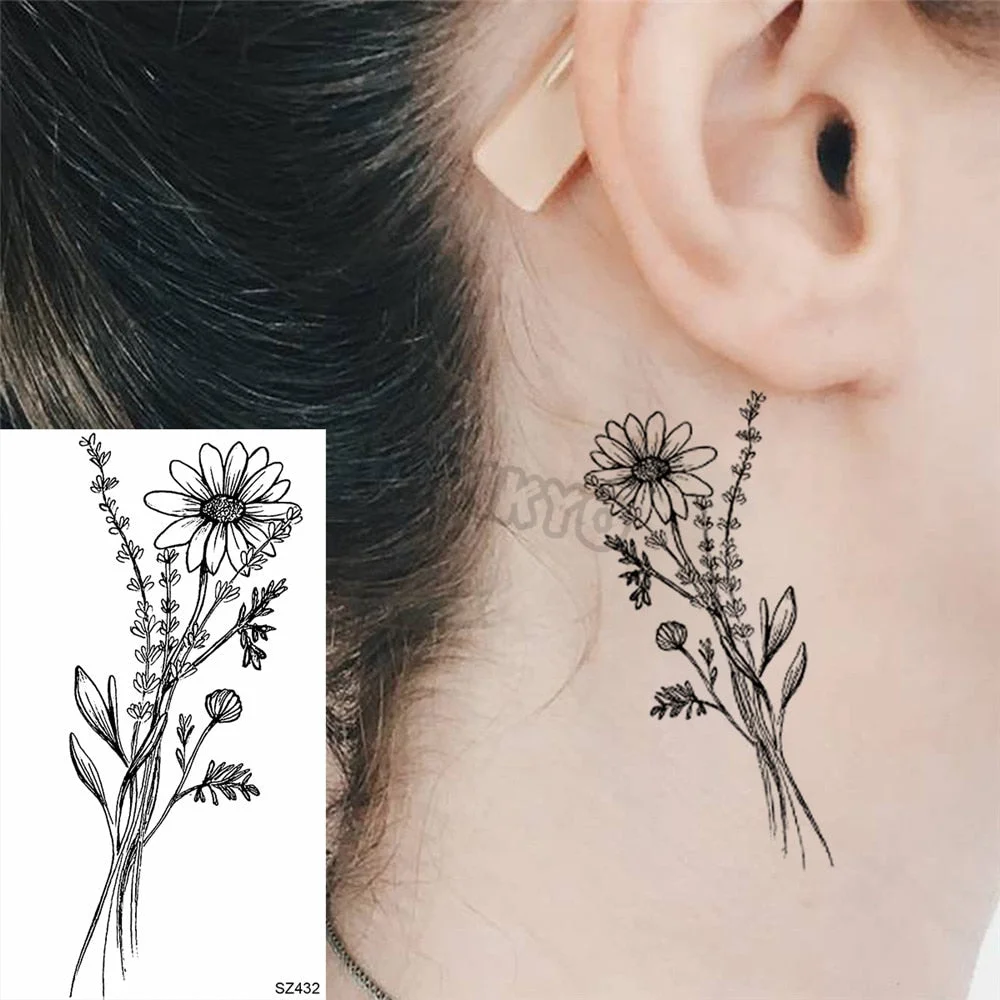 Colorful Hummingbird Small Temporary Tattoos For Women Girls Lavender Plum Blossom Fake Tattoo Sticker Wedding Neck Tatoos Ear