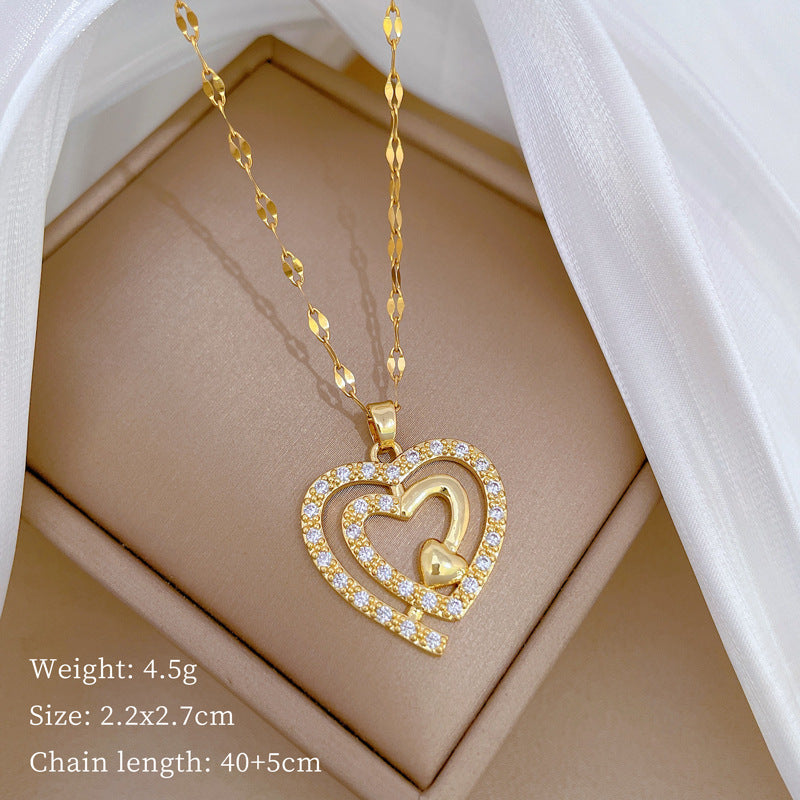 Cartoon Geometric Titanium Steel Diamond Inlay Necklaces