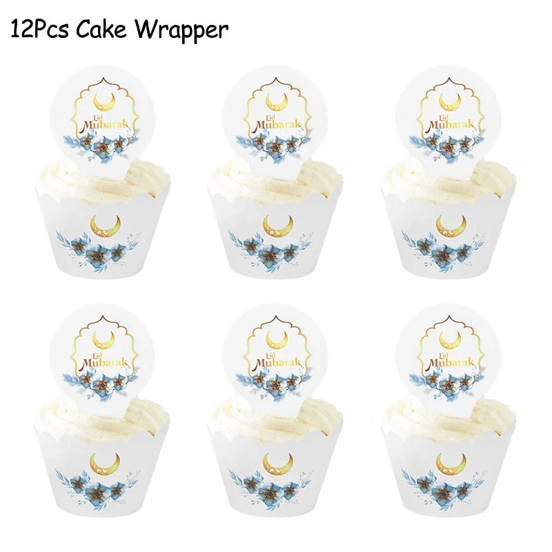 1set Eid Mubarak Disposable Tableware Paper Plates Cups for Ramadan Kareem Decoration Islamic Muslim Festival Party Supplies