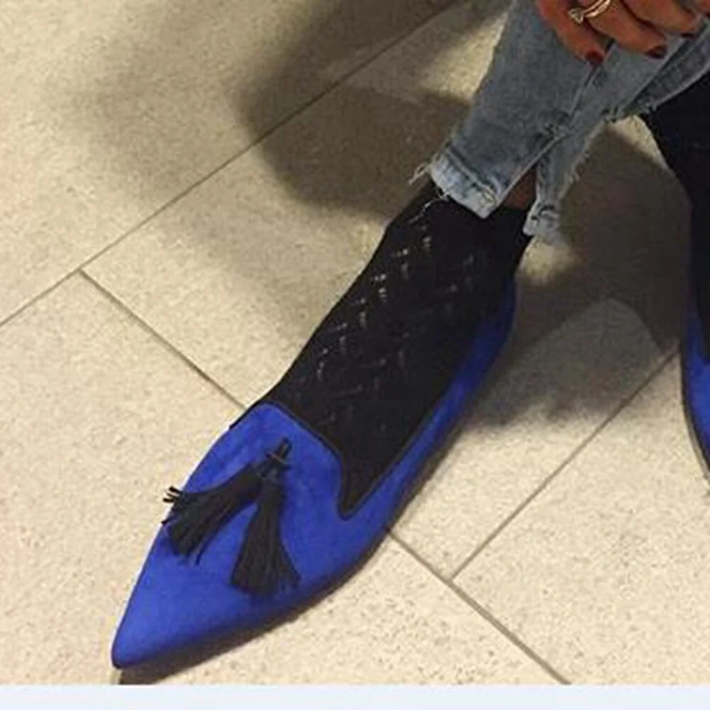 Breakj Pointed Toe Flat Shoes Elegant Low Heel Fringe Mules Women New Brand Concise mxed-color Mules