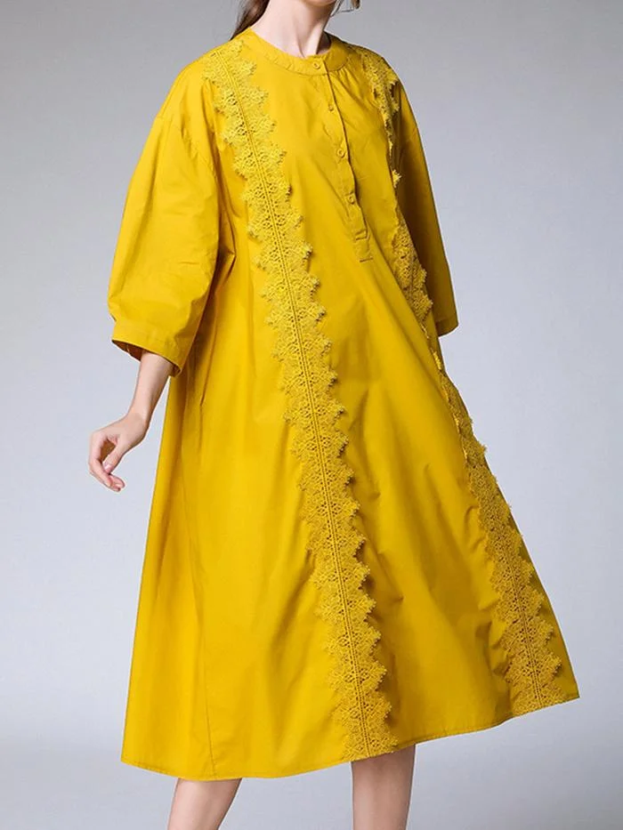 Women's new elegant half open collar lace shirt dress