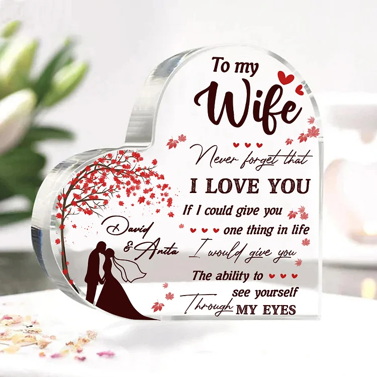 2 Names-Personalized Couple Acrylic Ornament Custom Acrylic Heart Keepsake Desktop Ornament for Couple