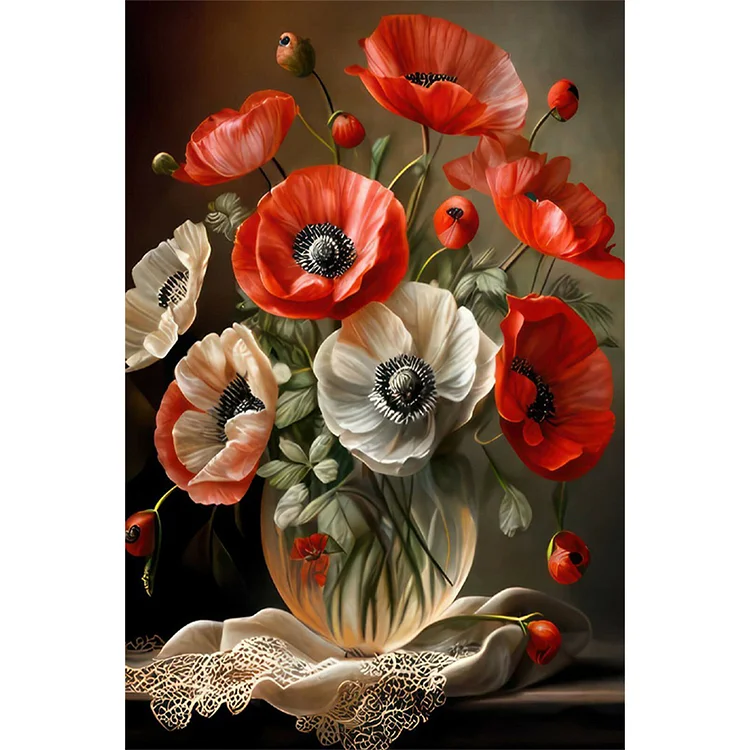 White Flowers And Red Flowers 40*60CM (Canvas) Full Round Drill Diamond Painting gbfke