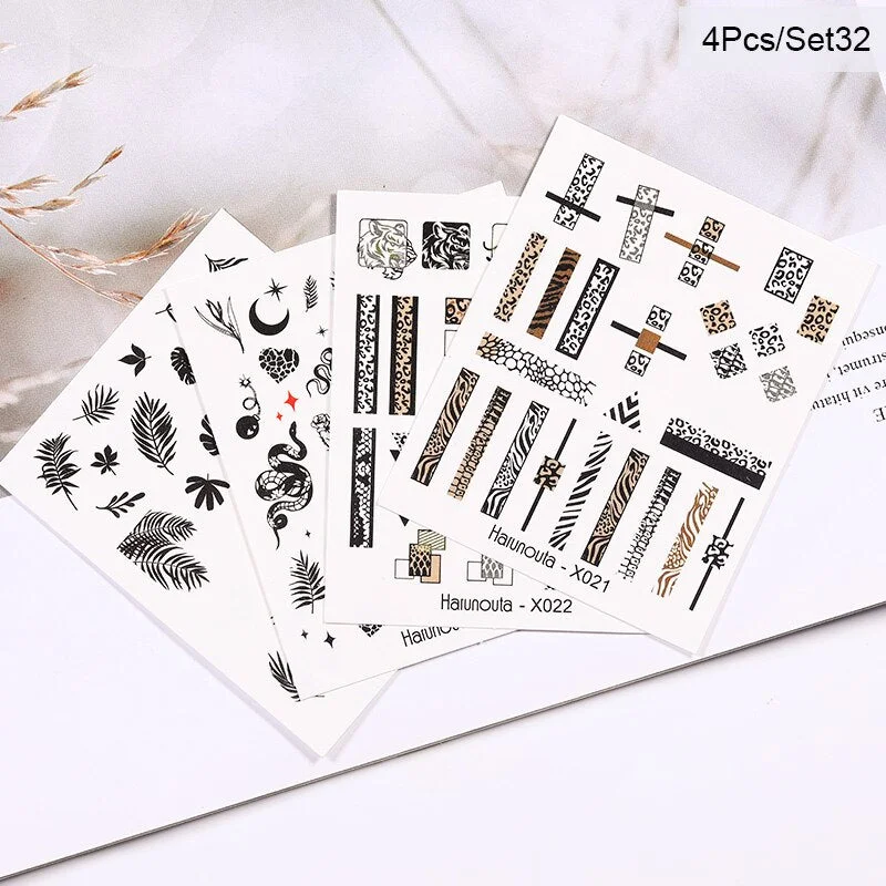 Harunouta Spring Flower Leaf Water Decals Love Heart Geometric Lines Nail Art Stickers DIY Slider Manicures Nail Art Decoration