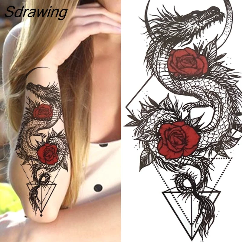 Sdrawing Tiger Temporary Tattoos For Men Women Kids Lion Skull Cross Tattoo Sticker Black Compass Skeleton Tatoos Leg Thigh 328-1