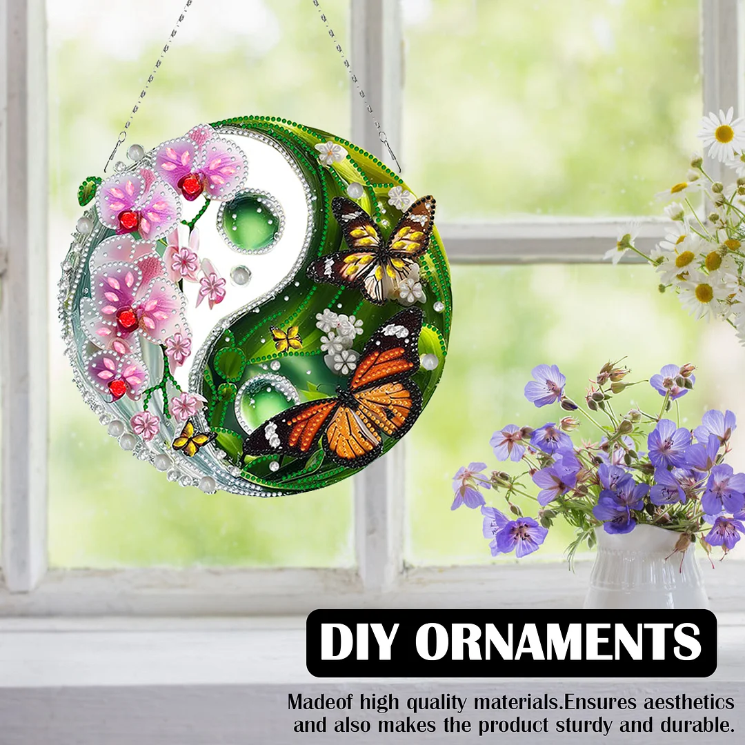 Butterfly Flower Yin Yang 2D Flat DIY Diamond Painting Set Diamond Art Pendant