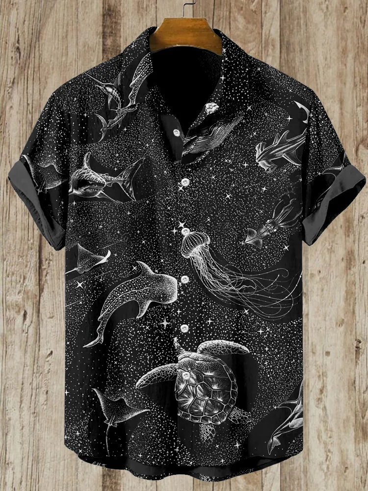 Cosmic Ocean Pattern Short Sleeve Cozy Shirt