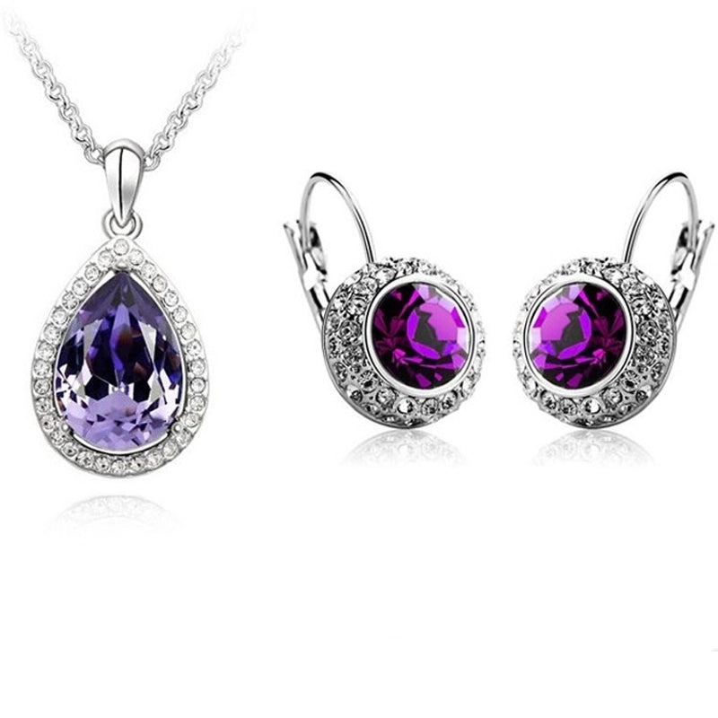 Alloy Diamond Heart Artificial Gemstones Crystal Jewelry Sets