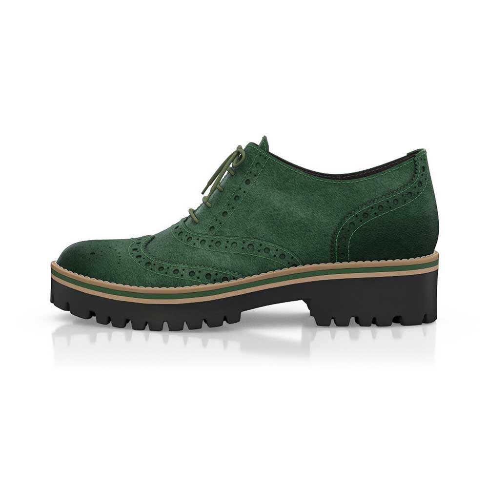 Green Faux Suede Round Toe Chunky Heel Lace-Up Oxford Shoes Nicepairs