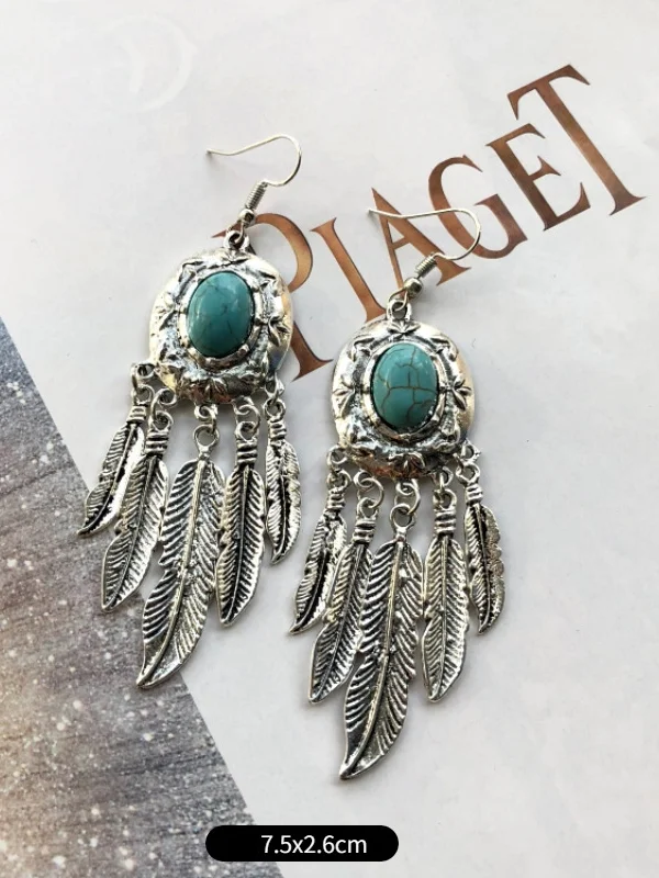 Vintage Leaves-Shape Tassel Pendant Charming Hook Earrings