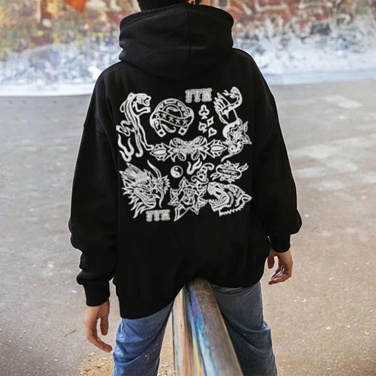 Rose Butterfly Ftw Graffiti Print Hoodie