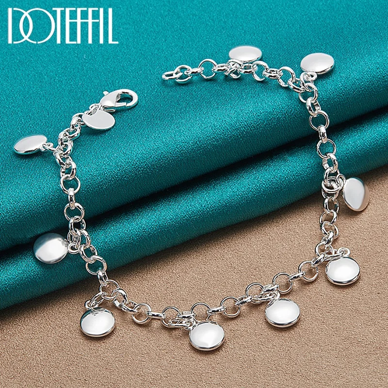 925 Sterling Silver Solid Beads Chain Pendant Bracelet For Women Jewelry