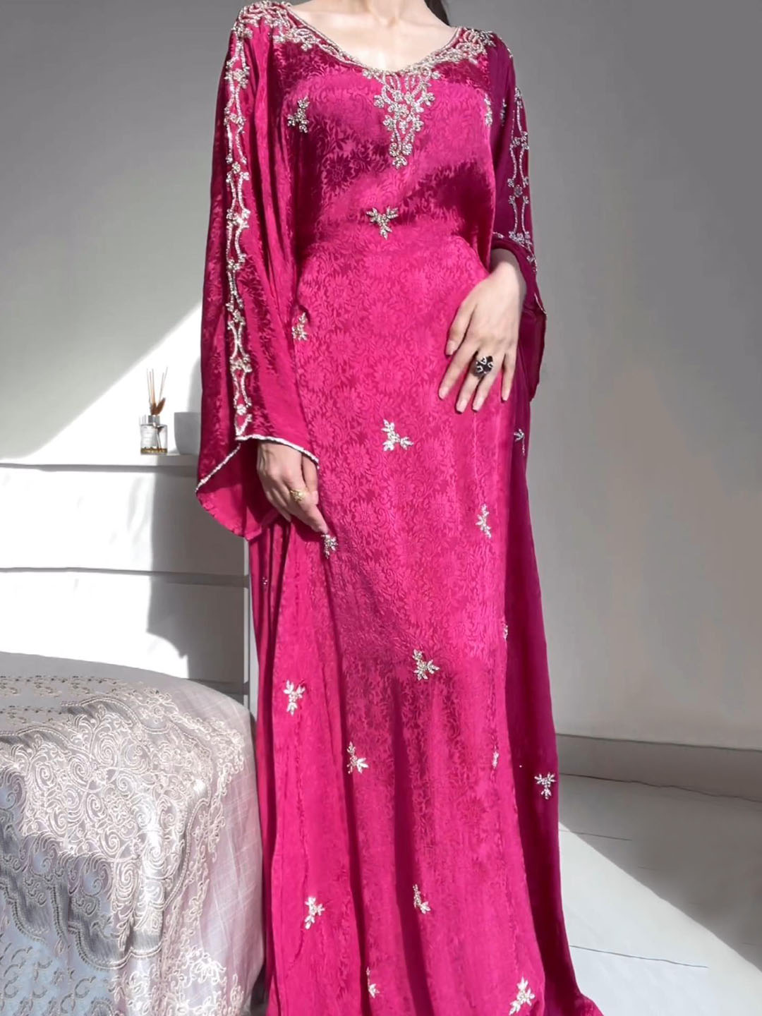 Simple V-neck Pattern Rhinestone Dress | Oxredo Shop Ramadan Sale