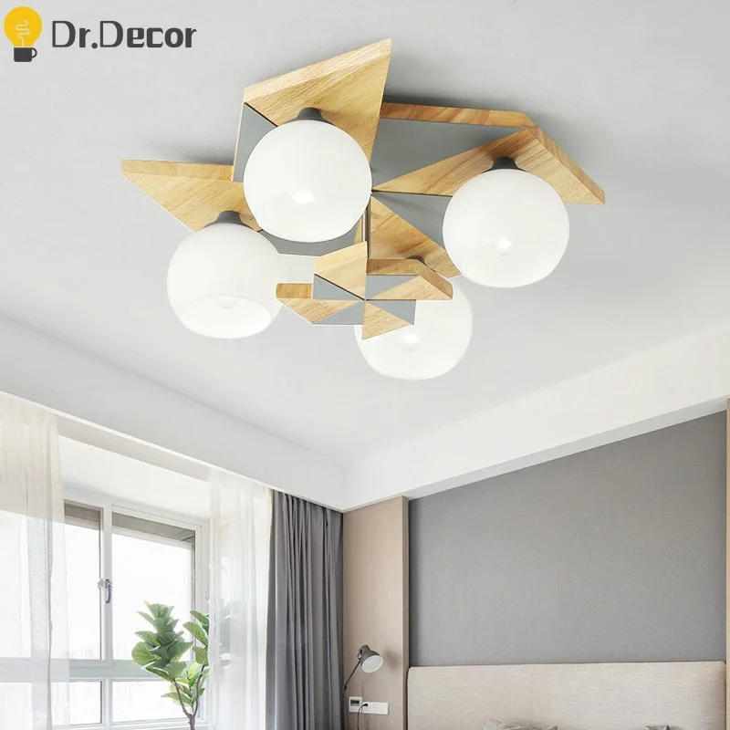 Modern Solid Wood Led Ceiling Lights Makaron Glass Ball Ceiling Lamp Lighting Living Room Children's Room Home Deco Ceiling Lamp