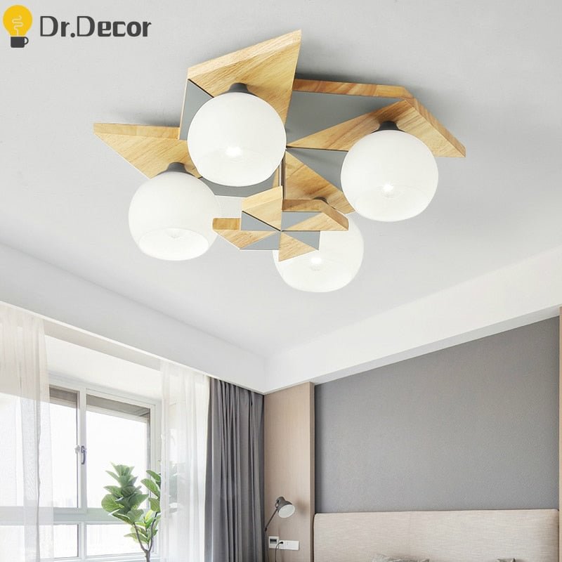 Modern Solid Wood Led Ceiling Lights Makaron Glass Ball Ceiling Lamp Lighting Living Room Children's Room Home Deco Ceiling Lamp