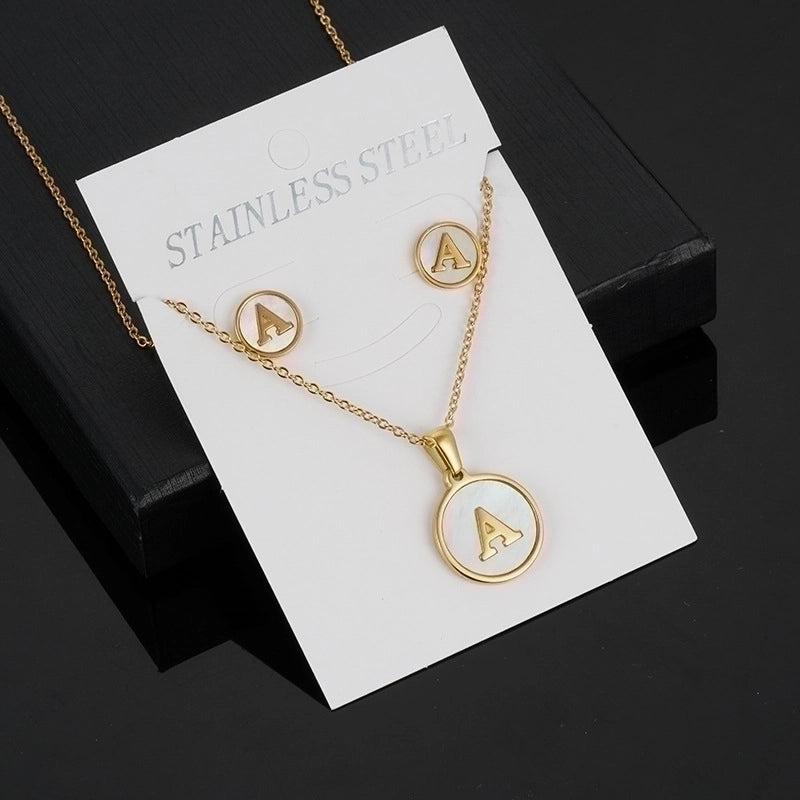 Minimalist Round Letter 304 Stainless Steel Shell 18K Gold Plated Gold Plated Stainless Steel Jewelry Sets