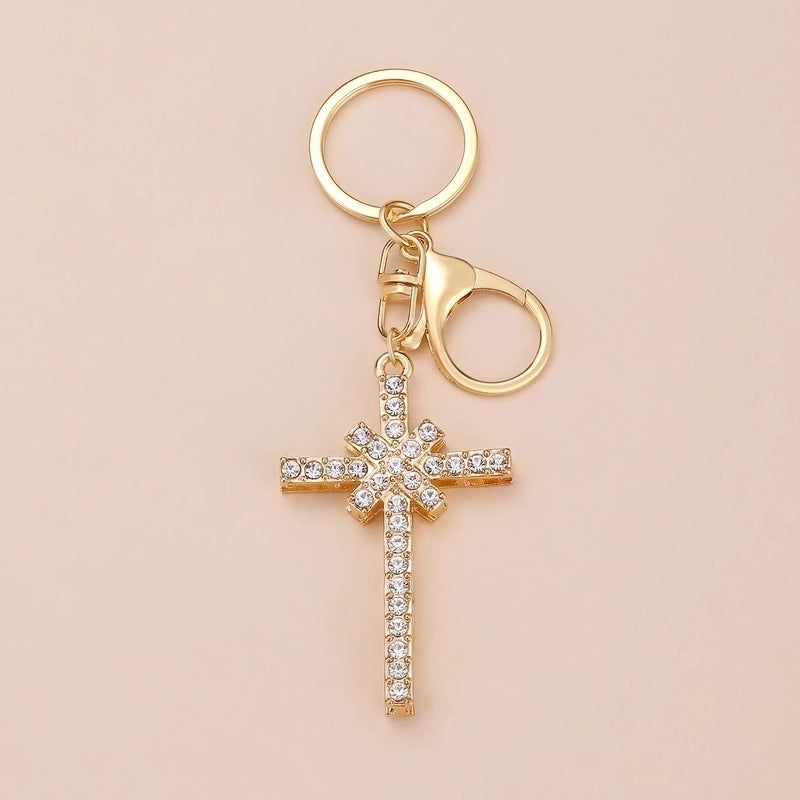 Minimalist Cross Alloy Inlay Rhinestones Women’s Keychain