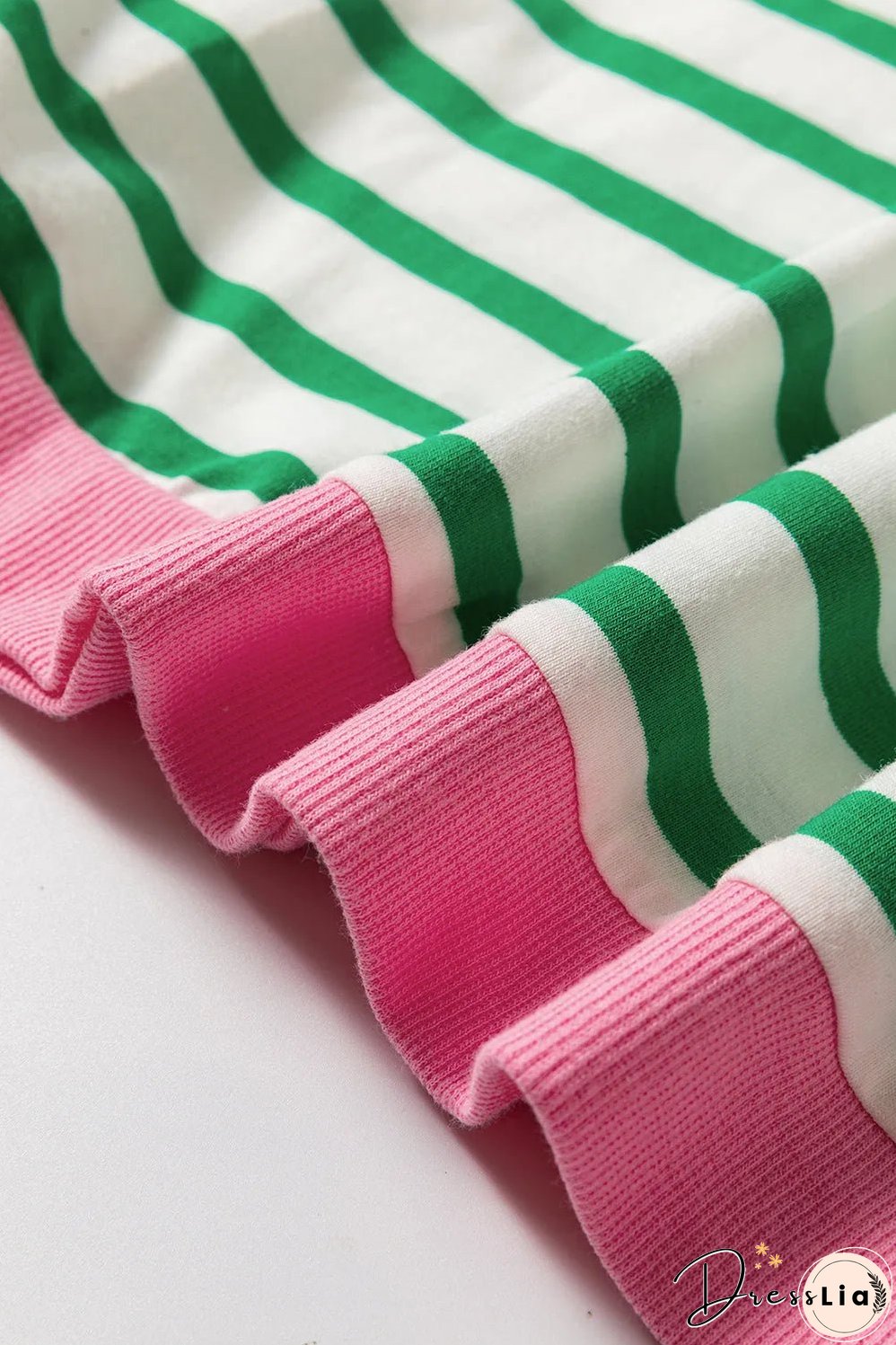 Bright Green Striped Contrast Edge Long Sleeve Top
