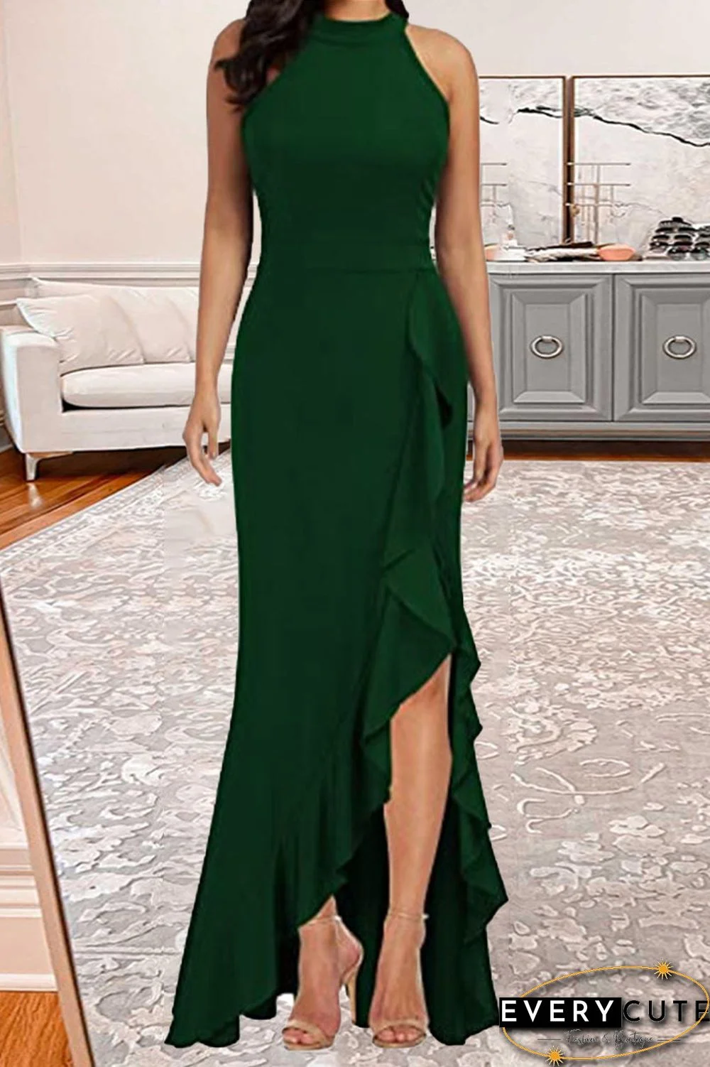 Elegant Formal Solid Solid Color O Neck Irregular Dress(6 Colors)