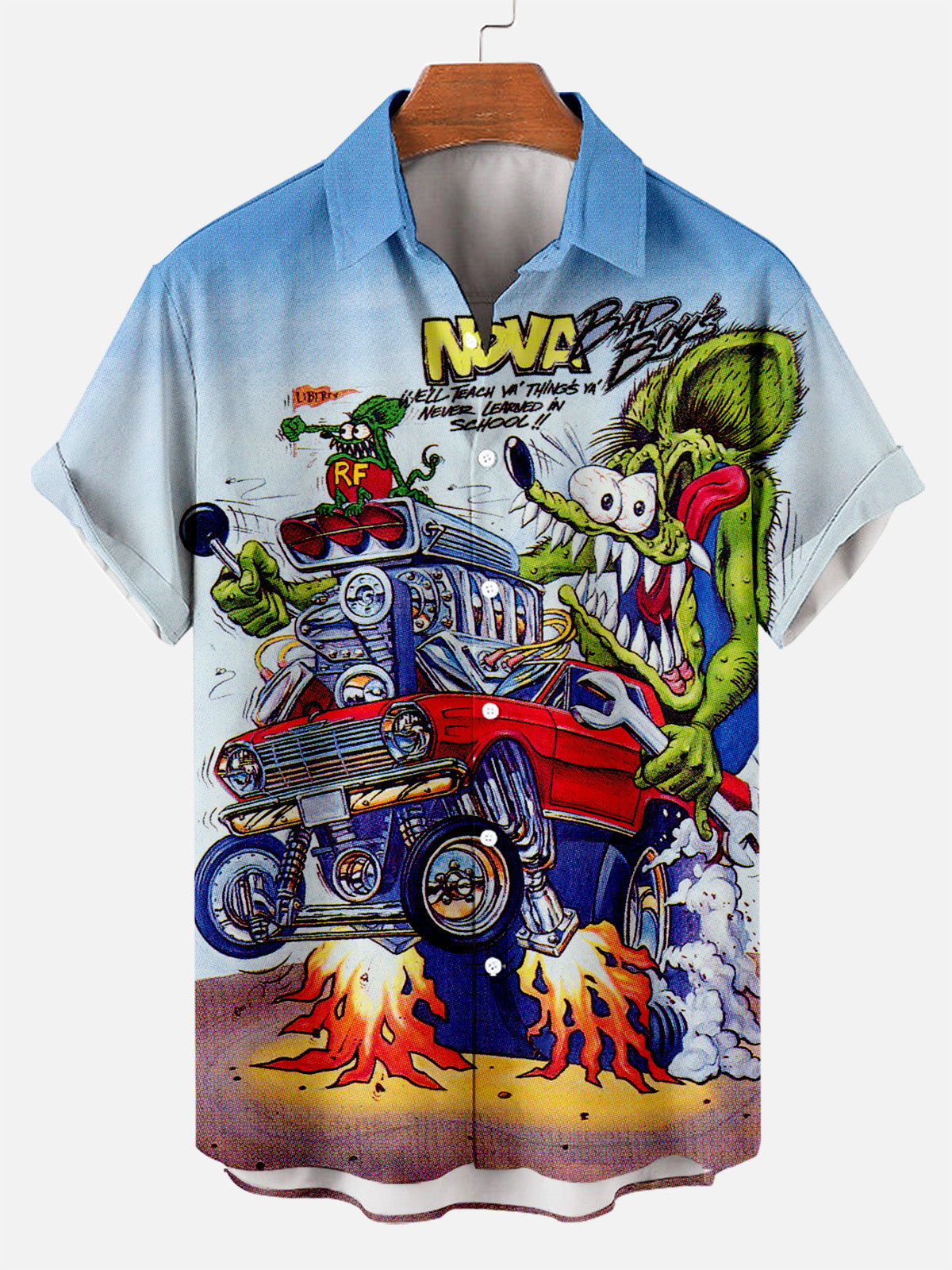 Men's Nostalgic Anime Character Retro Car Short Sleeve Shirt PLUSCLOTHESMAN